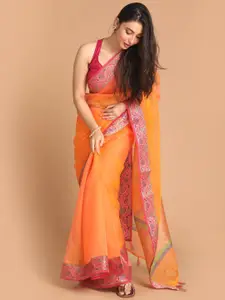 Saranee Orange & Pink Tissue Banarasi Saree