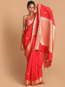 Indethnic Red & Gold-Toned Floral Zari Banarasi Saree