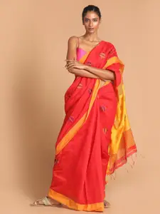 Indethnic Red & Yellow Woven Design Jamdani Saree