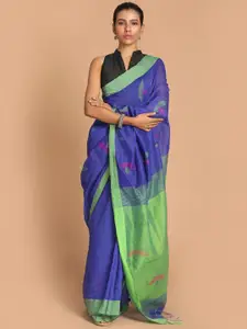 Indethnic Blue & Green Woven Design Jamdani Saree