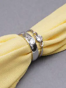 KARATCART Unisex Silver-Toned 2 Crystal Studded Couple Adjustable Rings