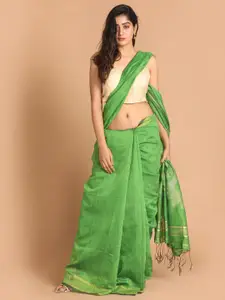 Indethnic Green & Gold Jamdani Saree