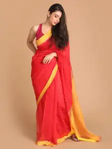 Indethnic Red & Yellow Ethnic Motifs Jamdani Saree