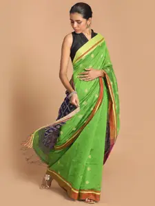 Indethnic Green & Purple Woven Design Jamdani Saree
