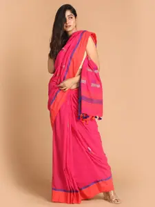 Indethnic Women Pink Woven Design Pure Cotton Jamdani Saree