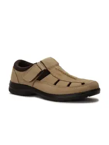 Bata Men Beige Leather Shoe-Style Sandals