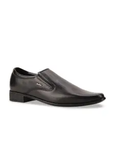Bata Men Black Solid Leather Formal Slip-Ons