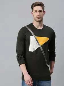 SHOWOFF Men Olive Green Printed Sweatshirt