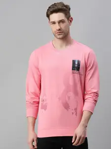 SHOWOFF Men Pink Printed Cotton Sweatshirt