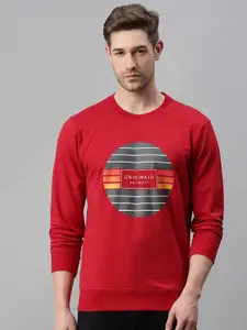SHOWOFF Men Red Printed Cotton Sweatshirt