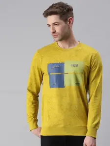 SHOWOFF Men Yellow Printed Cotton Sweatshirt