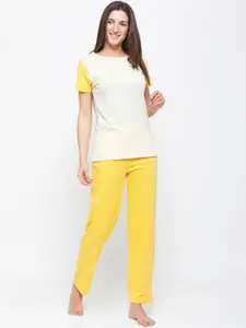 De Moza Women Yellow Polka Dots Printed Cotton Lounge Pants