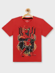 Kids Ville Boys Red Spider-Man Printed Pure Cotton T-shirt