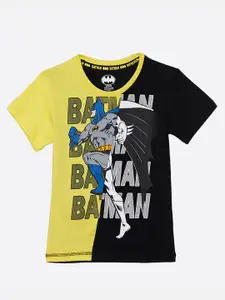 Kids Ville Boys Yellow & Black Batman Printed Pure Cotton T-shirt