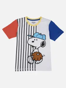 Kids Ville Boys White & Blue Peanuts Printed Pure Cotton T-shirt