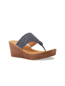 Bata Blue Wedge Sandals With Laser Cuts