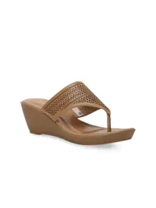 Bata Gold-Toned Wedge Sandals with Laser Cuts