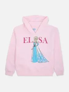 Kids Ville Girls Pink Frozen Printed Hooded Sweatshirt