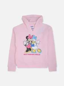 Kids Ville Mickey & Friends Girls Pink Printed Hooded Sweatshirt