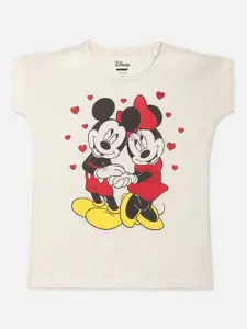 Kids Ville Girls Beige Mickey & Friends Printed Extended Sleeves T-shirt