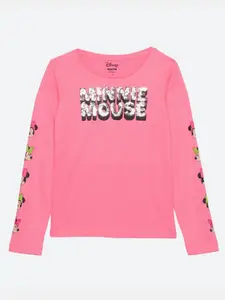 Kids Ville Girls Pink Minnie Mouse Embellished Pure Cotton T-shirt