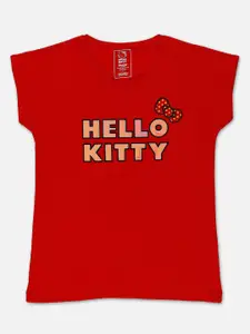 Kids Ville Girls Red Hello Kitty Printed Extended Sleeves Pure Cotton T-shirt