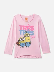 Kids Ville Girls Pink Minions Printed Pure Cotton T-shirt