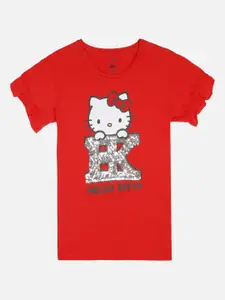 Kids Ville Girls Red Hello Kitty Printed Pure Cotton T-shirt