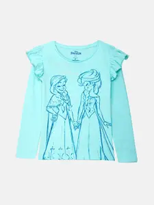 Kids Ville Girls Blue Frozen Printed Pure Cotton T-shirt