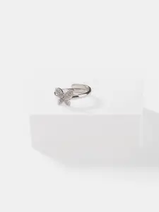 SHAYA Silver-Toned White CZ-Studded Finger Ring