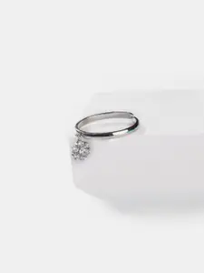 SHAYA 925 Silver-Toned & White CZ-Studded Adjustable Finger Ring