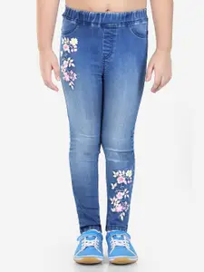 Naughty Ninos Girls Blue Heavy Fade Embroidered Jeans