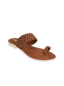 Ajanta Women Brown Embellished One Toe Flats