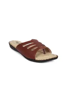 Ajanta Women Brown Textured Open Toe Flats