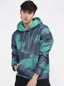 HIGHLANDER Men Navy Blue & Green Printed Hooded Sweatshirt