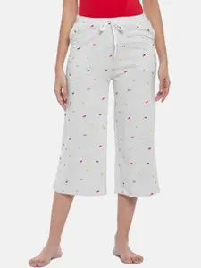 Dreamz by Pantaloons Women Grey Printed Three-Fourth Length Cotton Lounge Pants