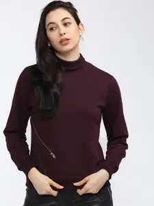 Tokyo Talkies Women Maroon Sweatshirt