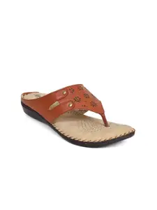 Ajanta Women Tan Embellished Open Toe Flats