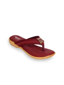 Ajanta Women Maroon & Gold-Toned Comfort Sandals