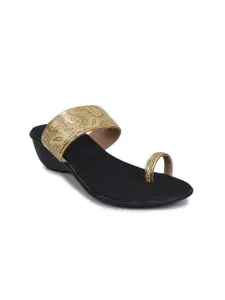 Ajanta Gold-Toned & Black Embellished Wedge Sandals