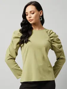 RARE Green Solid Polyester Top