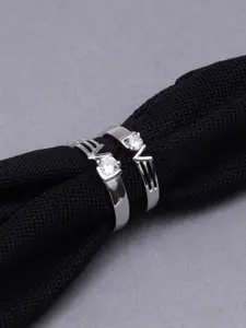 KARATCART Set Of 2 Silver-Plated White AD-Studded Couple Finger Ring