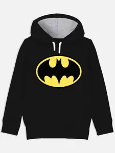 YK Justice League Boys Black Batman Printed Hooded Sweatshirt
