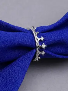 KARATCART Silver-Plated & White AD-Studded Crown Shape Finger Ring