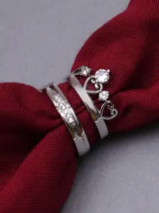 KARATCART Set Of 2 Silver-Plated Elegant Couple Adjustable Rings