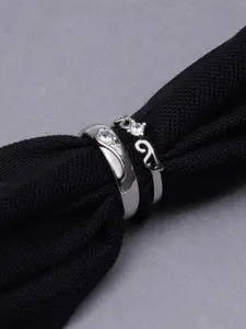 KARATCART Set Of 2 Silver-Plated AD-Studded Adjustable Couple Finger Rings