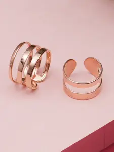 KARATCART Set of 2 Rose Gold-Plated Elegant Couple Adjustable Band Ring