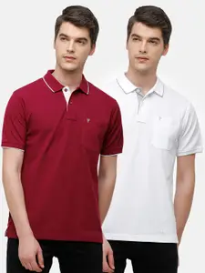 Classic Polo Men Pack Of 2 Maroon & White Polo Collar T-shirts