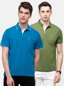 Classic Polo Men Set of 2 Blue & Green Polo Collar Pockets T-shirt