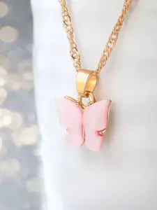 Vembley Gold-Plated Pink Butterfly Pendant Necklace